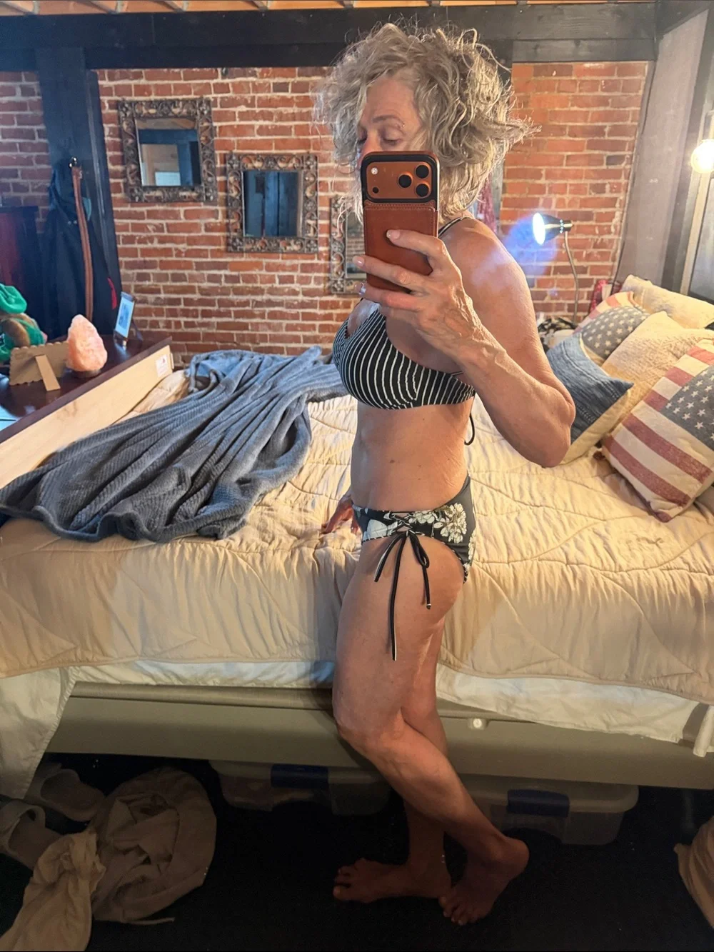 Cupshe Black & White Striped Floral Tie-Side Bikini